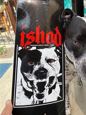 ISH Black and Red Pitbull Graphic Skate Deck